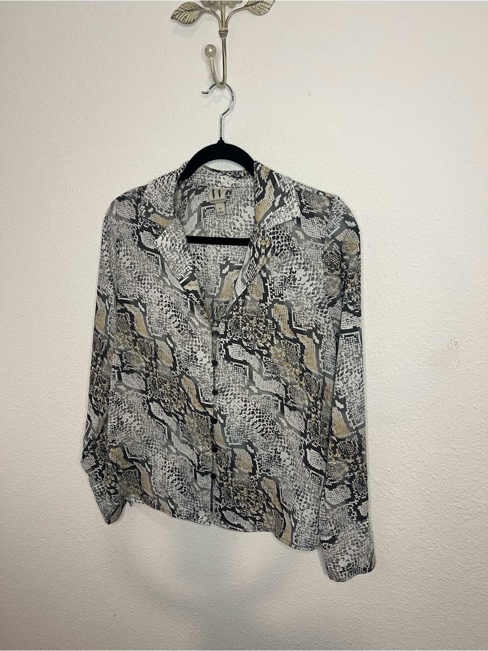 Worthington Snake-Pattern Button Front Blouse in Black, White & Beige
